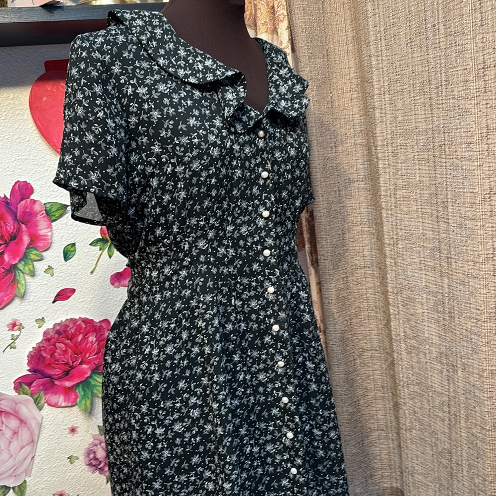 Blue and White Casual Midi Sundress with Flutter Sleeves
